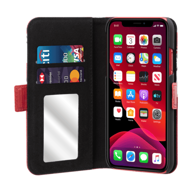 Clamshell floración de amapola con espejo integrado para Apple iPhone 11