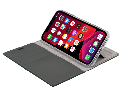 Diarycase 2.0 Funda tipo almeja de piel auténtica con soporte magnético para Apple iPhone 11 Pro Max, verde medianoche