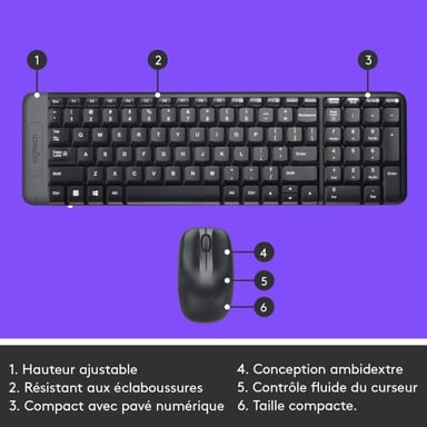 LOGITECH MK220 Conjunto de teclado y ratón - AZERTY - Inalámbrico