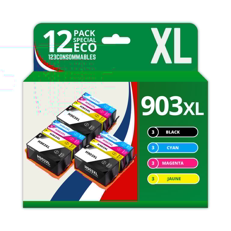 123CONSOMMABLES 903 Cartouche compatible avec HP 903 903XL Cartouches d'encre pour HP Officejet 6950 6960 Officejet Pro 6960 6970 pack de 12 Neuf