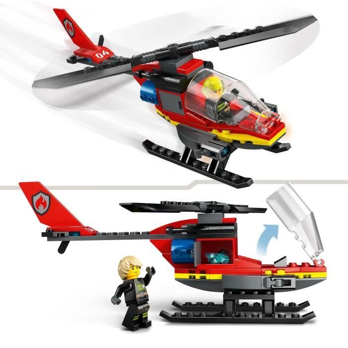 LEGO City ’Hélicoptère de Secours des Pompiers Ensemble de Construction avec Minifigurines de Pilote Pompier Cadeau pour Garçons et Filles de ou Plus Jeu Imaginatif 60411 - vue 4