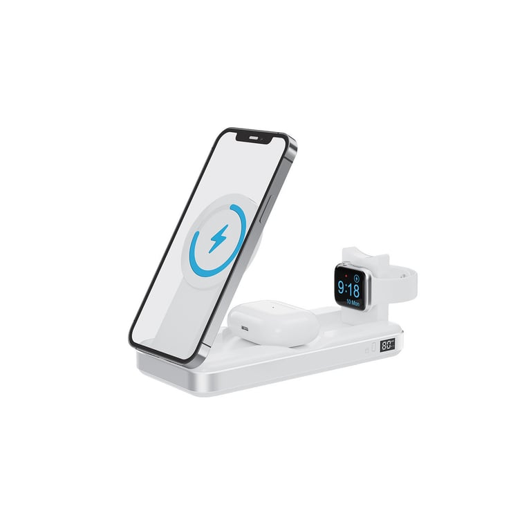 Forever - Batterie De Secours 10 000 Mah Magsafe Induction 3-en-1 Avec Station De Recharge Watch + Airpods - Blanche - Neuf