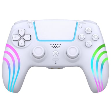 Manette sans fil Alpha Omega Players pour PS4 et PC Rainbow Led Blanc