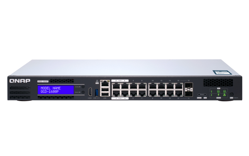QNAP QGD Commutateur intelligent 4 x 101001000 PoE++ + 10 x 101001000 PoE+ + 2 x combo Gigabit SFP PoE+ Montable sur rack PoE++ - vue 3