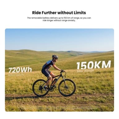 Vélo Électrique Touroll U2 Pro, Moteur Pic 750W 70Nm, Batterie 48V 15Ah, Autonomie 150km, Freins à Disque Hydrauliques, Shimano 8 Vitesses, Pneus 29×2,35'', Fourche 80mm, Écran LED, Feux Avant/Arrière