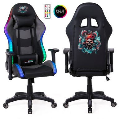 Fauteuil gaming Amstrad ELITE-LED-KRAKEN - Noir et gris - Eclairage LED 576 effets - Télécommande - Accoudoir 2D