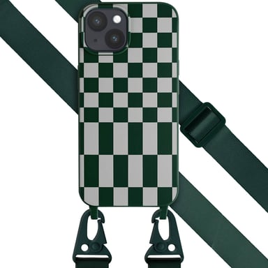Selencia Coque design en silicone avec cordon amovible pour Apple iPhone 15 Plus - Irregular Check Green