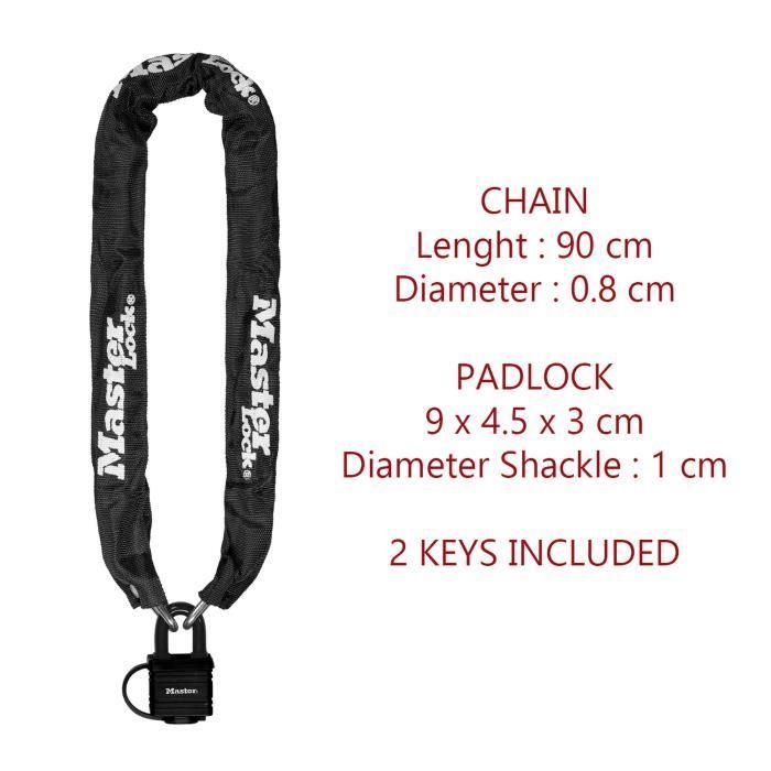 Chaîne antivol MASTER LOCK 8390EURDPRO 90cm x Ø 6mm Cadenas 40mm Gaine nylon - vue 7