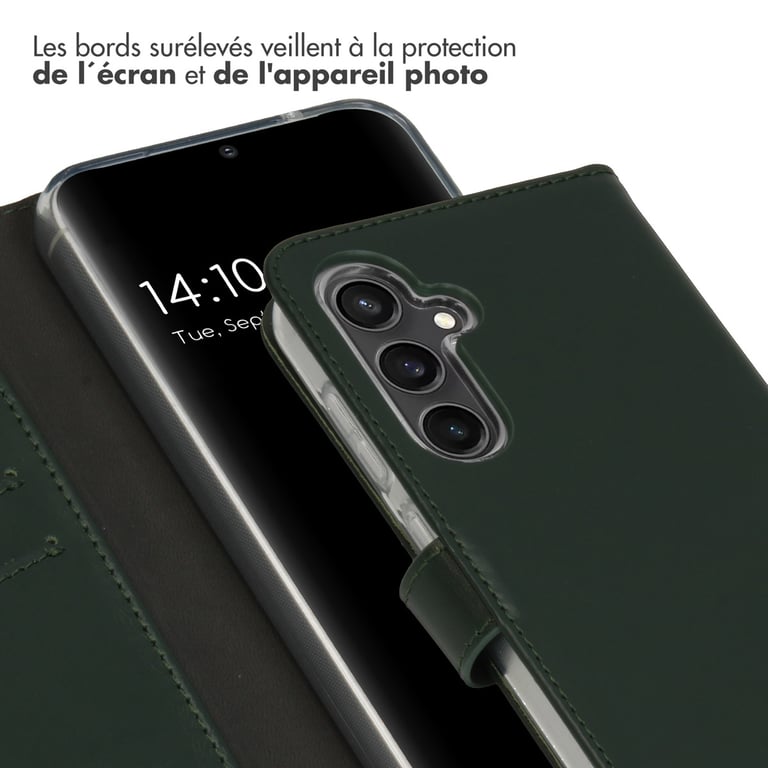 Selencia Étui portefeuille en cuir véritable pour Samsung Galaxy S23 FE - Vert - Neuf