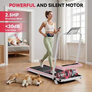 Tapis roulant Z3fs con motore brushless, velocità 1-6 km/h, inclinazione manuale del 5%, rosa, rattantree