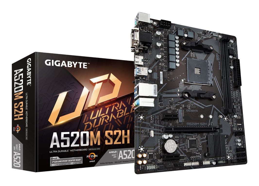 GIGABYTE Carte mère A520M S2H Prend en charge les processeurs AMD Ryzen série 5000 AM4 VRM numérique pur 4+3 phases jusqu'à 5100 MHz DDR4 OC PCIe 3.0 x4 .2 LAN GbE USB 3.2 Gen 1 Neuf - vue 7