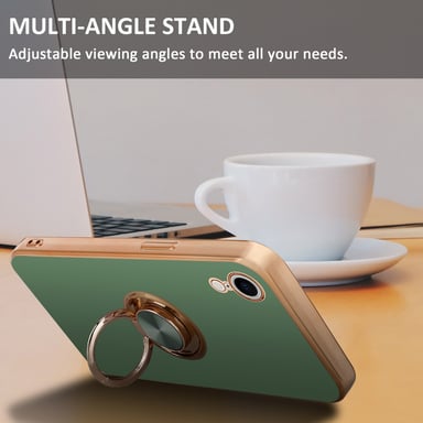 Coque pour Apple iPhone XR en Glossy Vert Clair - Or avec anneau Housse de protection Étui en silicone TPU flexible, avec protection pour appareil photo et support voiture magnétique