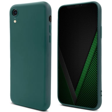 Moozy Lifestyle. Coque conçue pour iPhone XR, vert foncé – Coque en silicone liquide avec finition mate et doublure en microfibre douce.