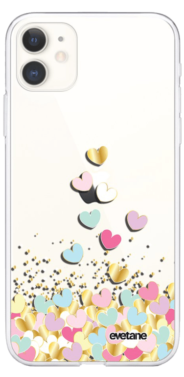 Evetane Coque Apple iPhone 11 360 intégrale transparente Motif Coeurs Pastels Tendance