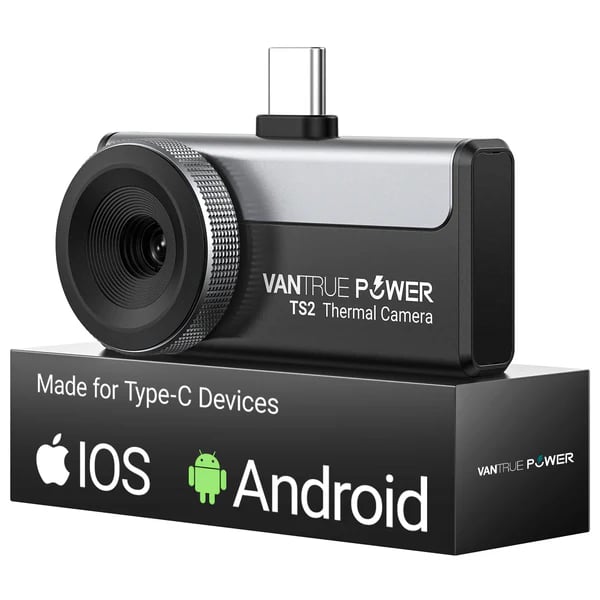 Caméra thermique Vantrue TS2 pour Android iPhone iOS résolution infrarouge 512×384 avec super résolution TISR USB C 25 Hz 40 mK 20 °C à 550 °C Neuf
