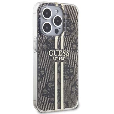 Étui Guess pour iPhone 15 Pro 6.1'' marron étui rigide IML 4G Gold Stripe