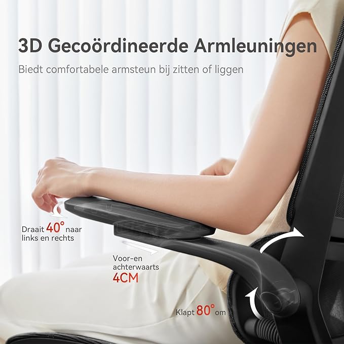 SIHOO M59AS Chaise de bureau ergonomique Accoudoirs 3D réglables & rabattables Double dossier avec support lombaire Coussin en forme de selle Maille haute qualité Certifié BIFMASGS 150kg max 43.5x50.5x101.6cm Neuf - vue 6