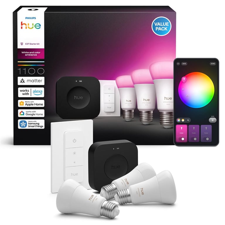 Kit de Démarrage Ampoules Connectées Philips Hue E27 – 3 Ampoules avec Dimmer Switch - vue 4