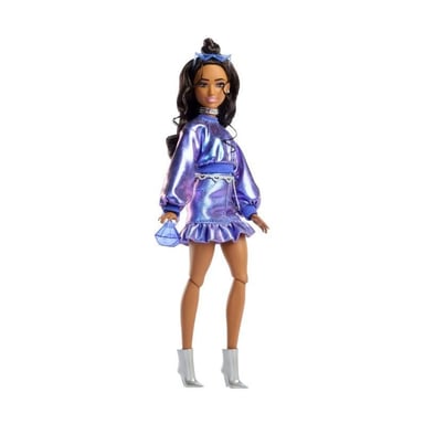 Barbie - Poupée Deluxe Style - Haut et jupe bleu métallisé - Brune - Barbie - JFP42
