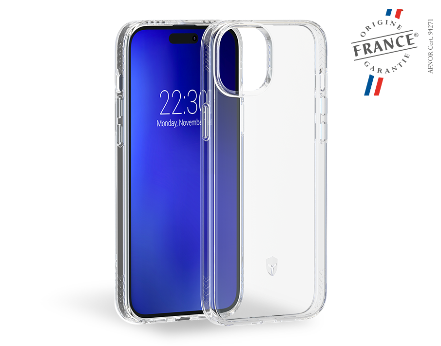 Coque Renforcée iPhone 15 PULSE Origine France Garantie Garantie à vie Transparente - FR Force Case - Neuf