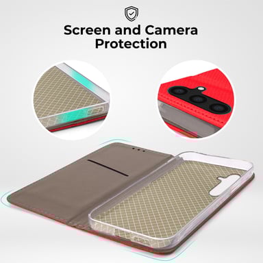 Moozy Étui à Rabat pour Samsung A54 5G, Rouge - Étui à Rabat avec Porte-Cartes et Support, Flip Cover avec Motif, Emplacements pour Cartes de Crédit, Étui Portefeuille Magnétique