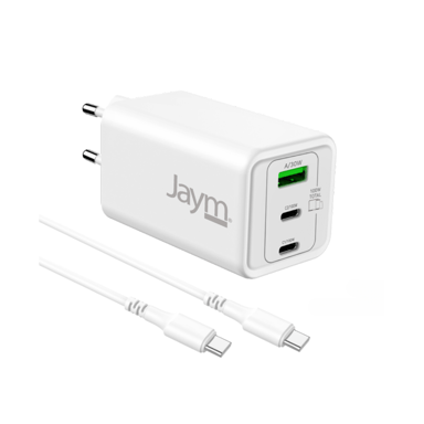 JAYM® Pack Chargeur GaN 100W + Câble USB-C 2m   3 Ports (2xUSB-C, 1xUSB-A) Charge Rapide PD pour MacBook Pro, PC Portable, iPad Pro M4, iPhone 17/16, Samsung S26/S25