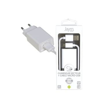Pack Chargeur Secteur 1 USB 2.4A - 1,5 mètres + Câble USB vers USB-C S - Collection POP - Blanc