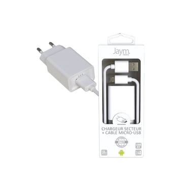 1 caricatore di rete USB 2,4A - 1,5 metri + cavo da USB a Micro-USB S - Collezione POP - Bianco
