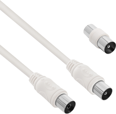 Force Power TV Cable Coaxial 9.52mm Macho/Macho 2m con Adaptador Macho/Macho Blanco
