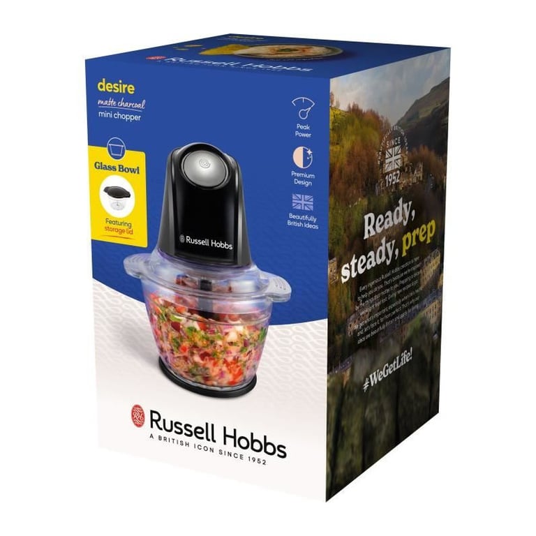 Russell Hobbs Hachoir électrique [polyvalent] blender pour légumes fruits viande oignons récipient de lavable au lave vaisselle 2 vitesses lames en acier inox 27131 - vue 3