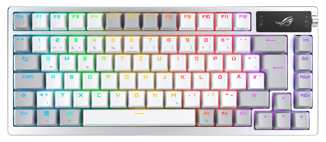Clavier de jeu ASUS ROG Azoth RGB disposition QWERTZ facteur de forme du clavier 75% commutateurs mécaniques ROG NX écran OLED sans fil avec Bluetooth® ou 2 4 GHz RF sans fil câble USB - vue 2