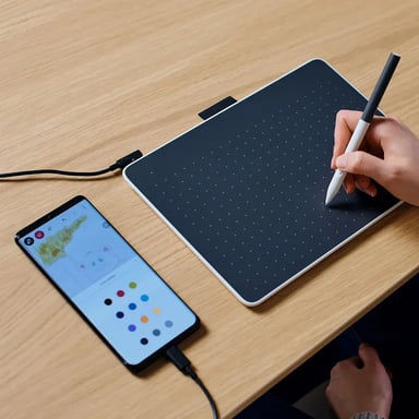 Wacom Intuos One Medium tableta digitalizadora Gris, Blanco 216 x 135 mm USB/Bluetooth