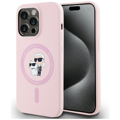 Custodia in silicone Karl Lagerfeld Karl&Choupette MagSafe per iPhone 14 Pro Max rosa