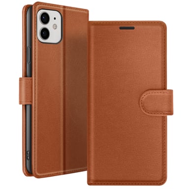 Zanaé Funda tipo cartera para iPhone 12 y 12 Pro con soporte y lengüeta magnética Marrón