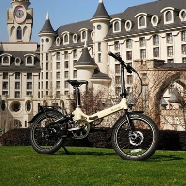 Vélo électrique pliable Onemile E1P, 250 W, 36 V 10 Ah, 25 km/h, couleur champagne.