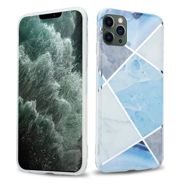 Coque pour Apple iPhone 12 PRO MAX en Marbre Gris Blanc Bleu No. 2 Housse de protection Étui en silicone TPU avec motif mosaïque