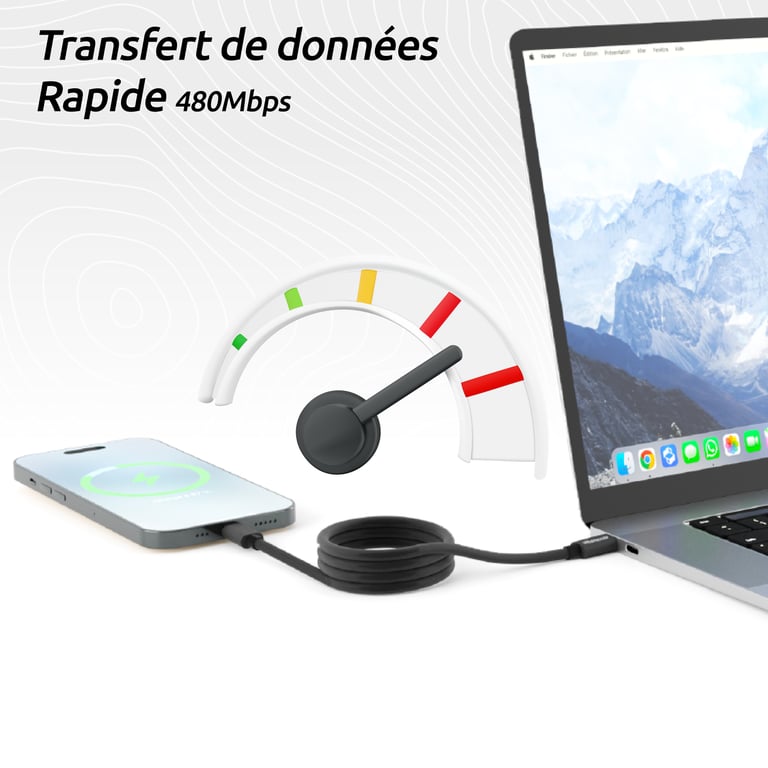 Phoneside Magline - Câble Magnétique USB-C vers Lightning(1m)