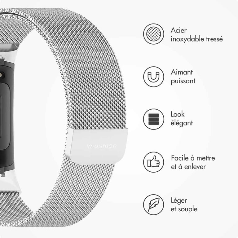 imoshion Bracelet magnétique milanais pour Fitbit Charge 5 - Taille M - Argent - Neuf