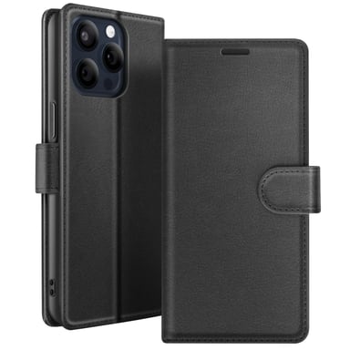 Zanaé Funda tipo cartera para iPhone 15 Pro Max con soporte y lengüeta magnética Negro