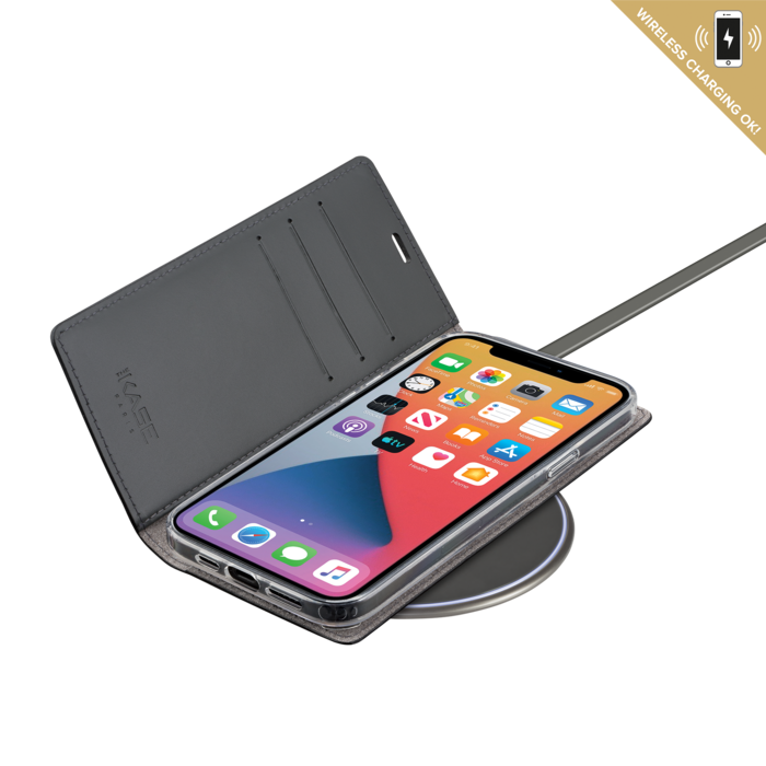 Diarycase 2.0 Coque clapet en cuir véritable avec support aimanté pour Apple iPhone 12 Pro Max, Noir Minuit