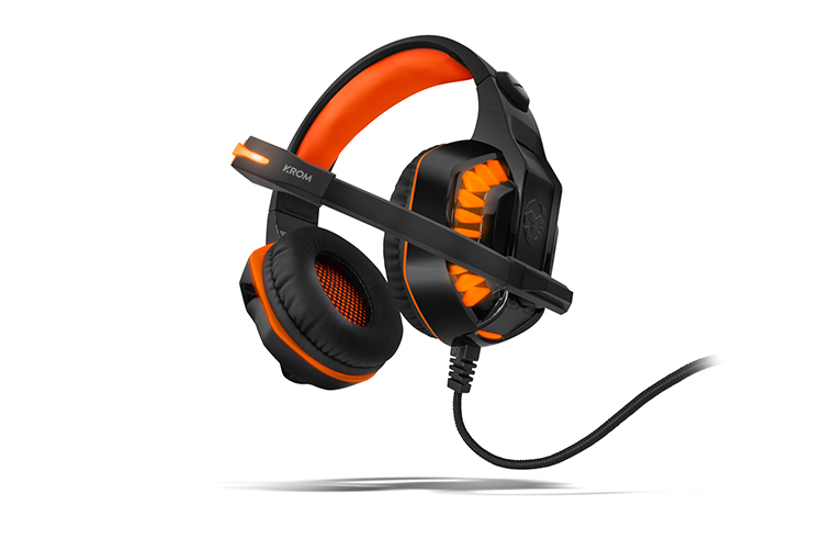 Krom Konor Casque Avec fil Arceau Jouer Noir, Orange