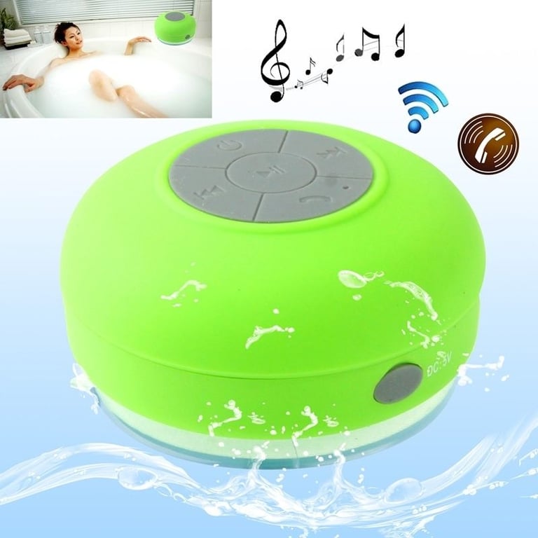 Mini Enceinte Bluetooth Ronde Kit Mains Libres Avec Ventouse Waterproof Vert YONIS