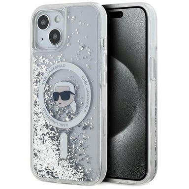 Étui Karl Lagerfeld pour iPhone 15 6.1'' étui rigide transparent Liquid Glitter Karl Head Magsafe