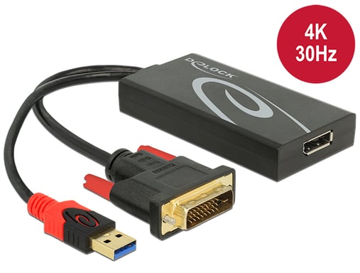 DeLOCK 0,3 m, DVI 24+1 + USB-A/Displayport 20p 0,3 m DVI-D + USB HDMI Nero