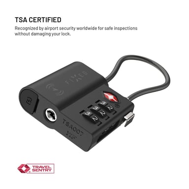 Fixed Tag Lock avec support Apple Find My - Cadenas de voyage TSA pour valise - Noir