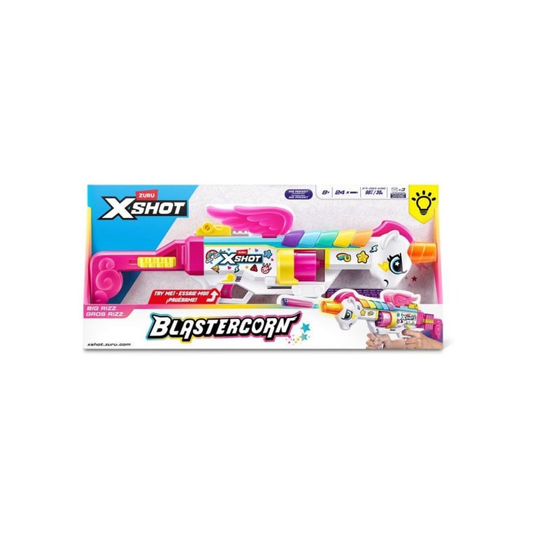 Pistolet à fléchettes ZURU XSHOT Big Rizz Blastercorn Licorne lumineuse 24 fléchettes Multicolore - Neuf
