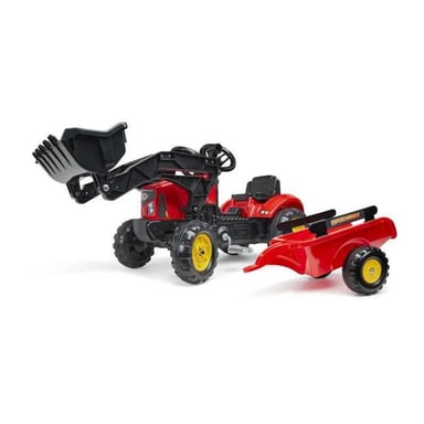 Trattore a pedali FALK SuperCharger con caricatore frontale articolato e rimorchio rimovibile Rosso