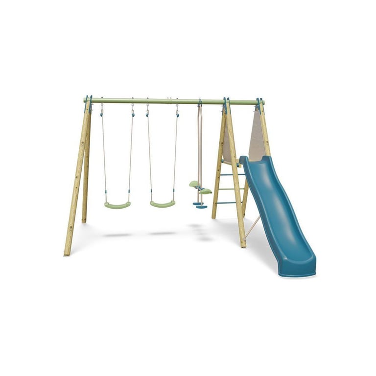 Balançoire ALEO BY TRIGANO OPTIMA 2 en bois et métal avec toboggan et Neuf