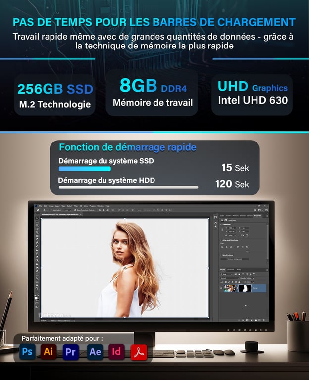Greed Basic V2 Office PC / Ordinateur de bureau Intel Core i5 10400 Home Office Tour Computer avec 8 GO DDR4 RAM 4 3 GHz SSD DVD+RW USB 3.1 WiFi Windows 11 Pro Neuf - vue 3