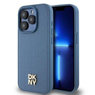 Custodia DKNY per iPhone 15 Pro 6.1'' blu Custodia rigida in pelle con motivo monogramma Logo in metallo MagSafe